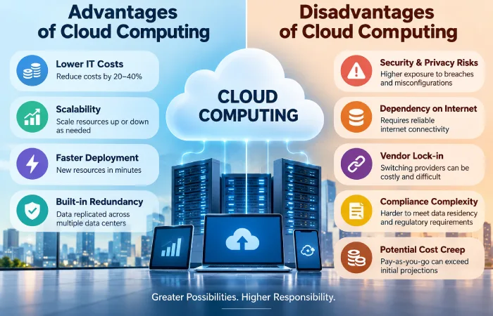 Bar chart showing 20 to 40 percent IT cost reduction from cloud computing