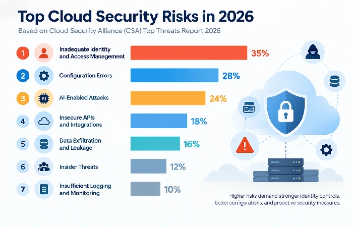 Chart ranking top cloud security risks including IAM failures and AI attacks