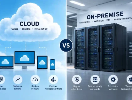 Side-by-side comparison of cloud servers and on-premise server racks