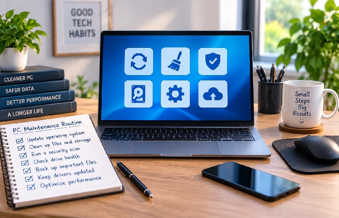 Regular computer maintenance tasks checklist and workflow