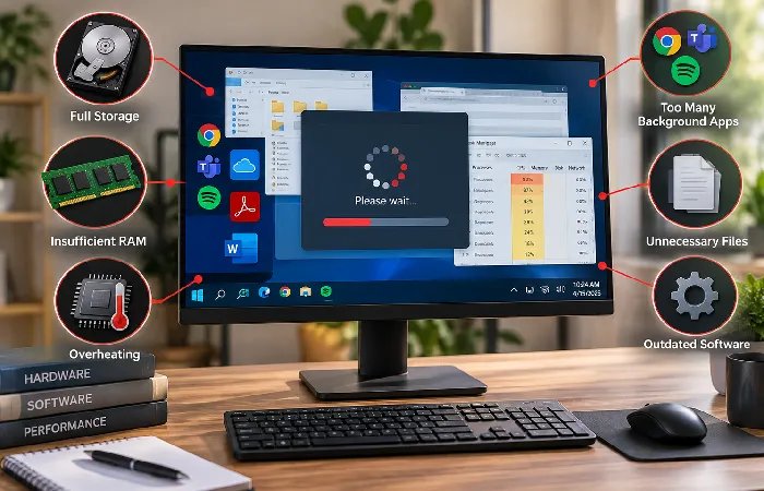 Common hardware and software factors causing computer slowdowns