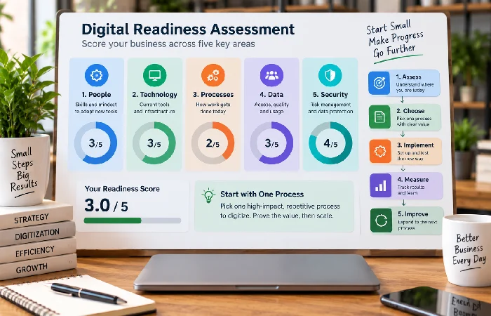 Five-dimension digital readiness scoring chart for small businesses