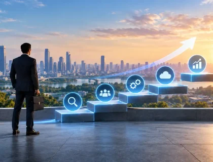 Digital transformation strategy roadmap with five stages shown