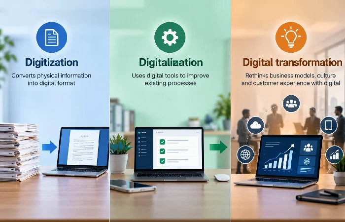 Comparison of digitization, digitalization, and digital transformation