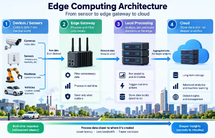 Edge computing architecture from sensor to edge gateway to cloud
