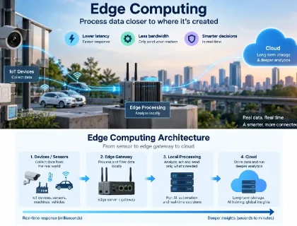 Edge computing diagram showing data processing near IoT devices
