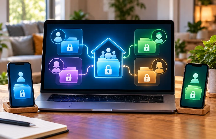 Family password sharing workflow from private vault to shared access
