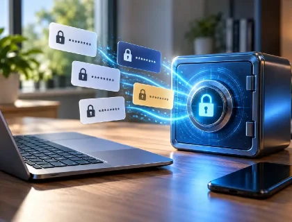 How does a password manager work with an encrypted password vault