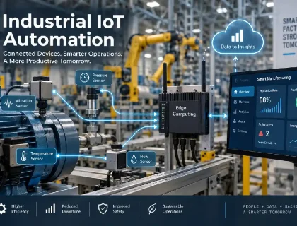 Industrial IoT automation sensors connected to smart manufacturing equipment
