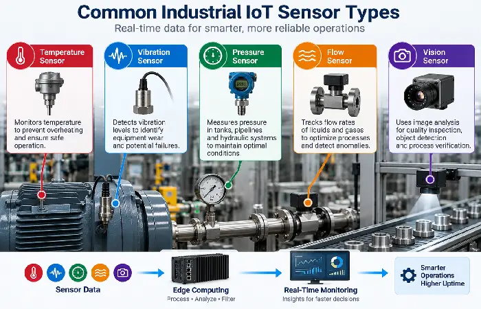 Common industrial IoT sensor types used in real-time monitoring