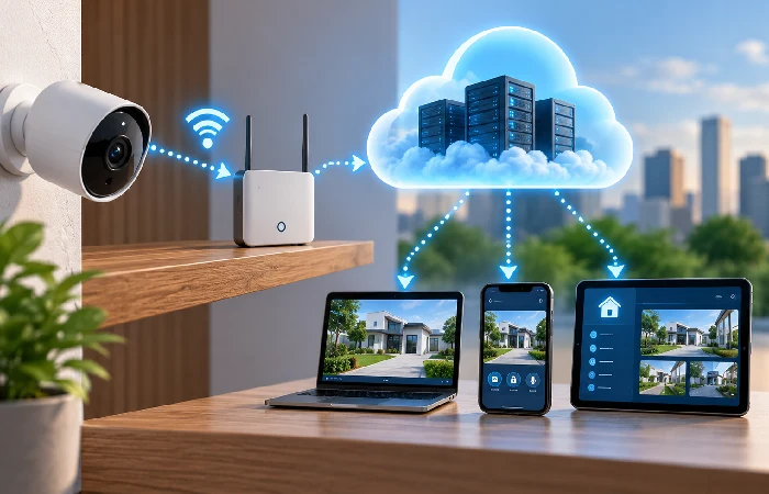 Diagram of how an IoT device sends data to the cloud