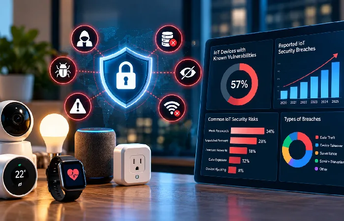 Chart of IoT device vulnerability and breach statistics