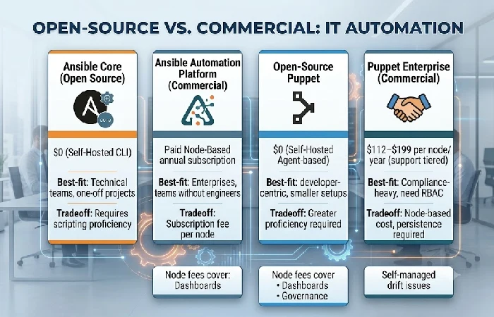 Open-source vs commercial IT automation pricing comparison