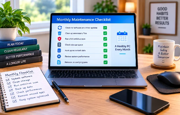Monthly computer maintenance schedule and checklist