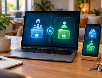 Password manager for families with shared and private password vaults