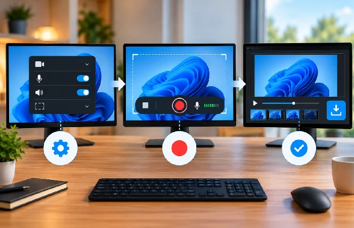 PC screen recording workflow from setup to saved video