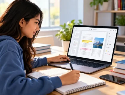 Student using a PDF editor for study notes and assignments
