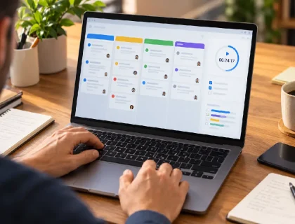 A project timeline with time tracked against individual tasks in a workspace