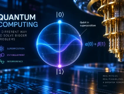 Illustration of a qubit in superposition between 0 and 1 states, representing quantum computing