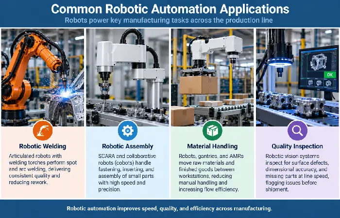 Robotic welding, assembly, material handling, and inspection stations