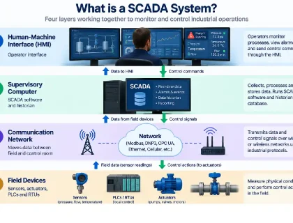 Control room operator monitoring a SCADA system dashboard