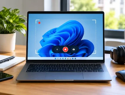 Screen recorder for Windows showing a desktop recording setup