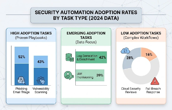 Chart of security automation adoption rates by task type, 2024