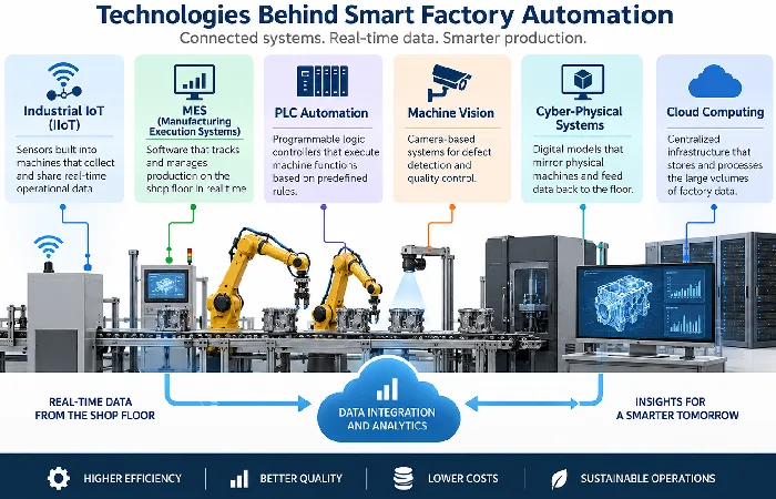Diagram of IIoT, MES, PLC, and machine vision in smart factory automation