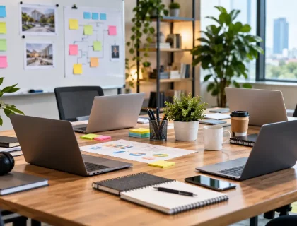 Team productivity tools supporting collaboration and workflow management in a modern workspace