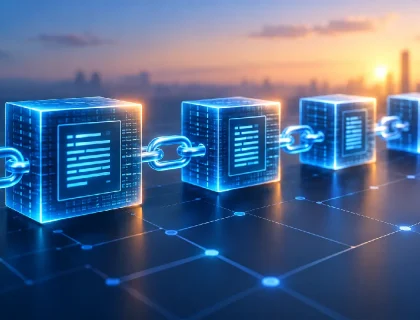 Diagram showing how blockchain links data blocks in a chain