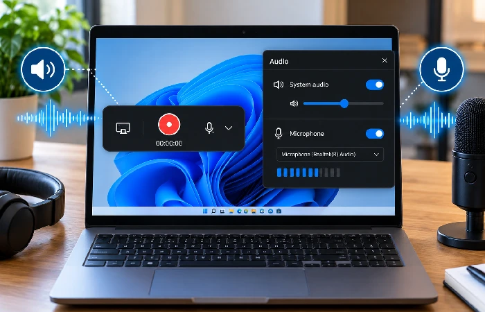 Windows screen recording with system audio and microphone